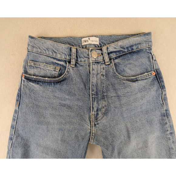 Zara sz 4 Crop or Ankle Jeans High Rise distressed some stretch denim blue - Picture 2 of 5